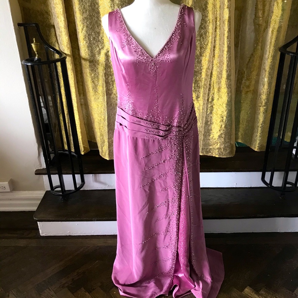 Bridgeton Pearl AB beads mauve gown with jacket